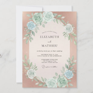 Rose Gold Floral Flourish Wedding Invitation