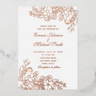 Rose Gold Floral Foil Wedding Invitation