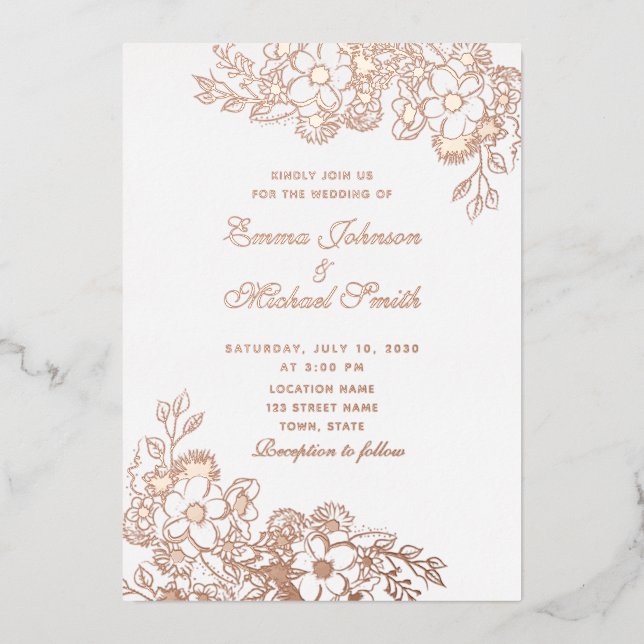 Rose Gold Floral Foil Wedding Invitation (Front)