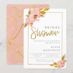 Rose Gold Floral Glitter Bridal Shower Invitation