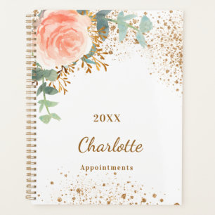 Rose gold floral glitter eucalyptus monogram 2024 planner