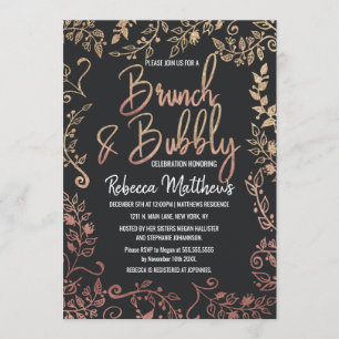 Rose Gold Floral Gold Glitter Ombre Brunch Bubbly Invitation