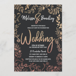 Rose Gold Floral Gold Glitter Ombre Wedding Invitation
