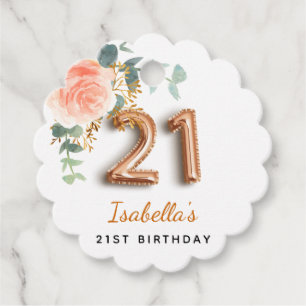 Rose gold floral greenery 21st birthday favour tags
