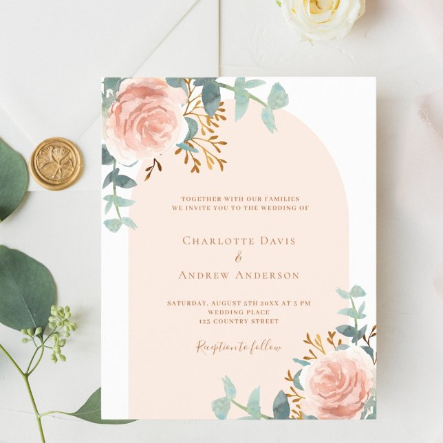 Rose gold floral greenery arch wedding invitation (Creator Uploaded)