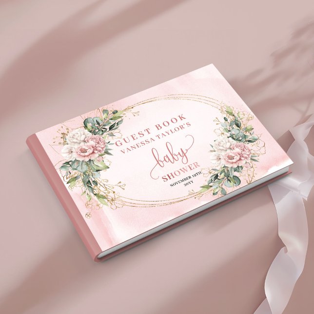 Rose Gold Floral Greenery Baby Shower Guest Book  (Rose Gold Floral Greenery Baby Shower Guest Book Girl)