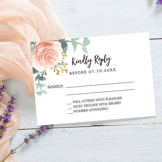 Rose gold floral greenery birthday response RSVP Card (Creator Uploaded)