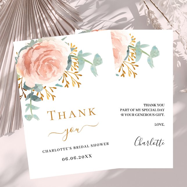 Rose gold floral greenery Bridal Shower Thank You Card (Creator Uploaded)