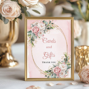 Rose Gold Floral Greenery Cards and Gifts Party Poster