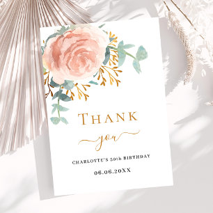 Rose gold floral greenery elegant birthday thank you card