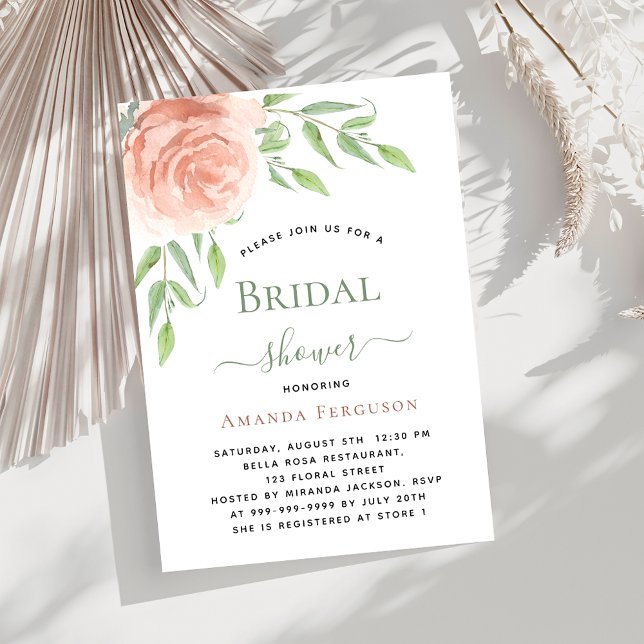 Rose gold floral greenery elegant Bridal Shower Invitation (Creator Uploaded)