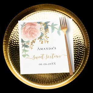 Rose gold floral greenery elegant Sweet 16 Napkin