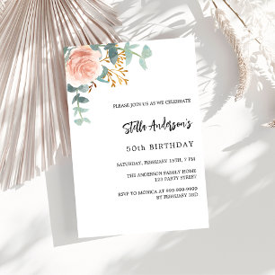 Rose gold floral greenery luxury birthday invitation