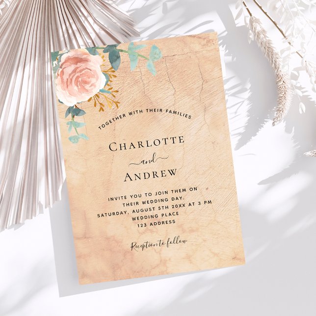Rose gold floral greenery terracotta wedding invitation (Creator Uploaded)