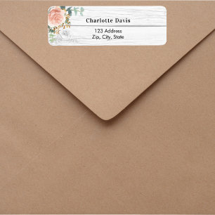 Rose gold floral greenery wood return address  label