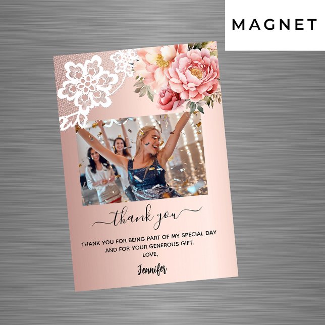 Rose gold floral lace photo thank you magnet (Creator Uploaded)