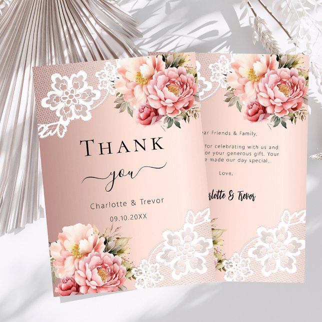 Rose gold floral lace wedding thank you card (Creator Uploaded)