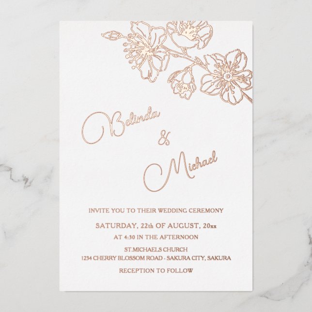 Rose Gold Floral Line Art | Photo Wedding (Front)