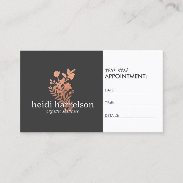 Rose Gold Floral Logo on Dark Grey Appointment (Front)