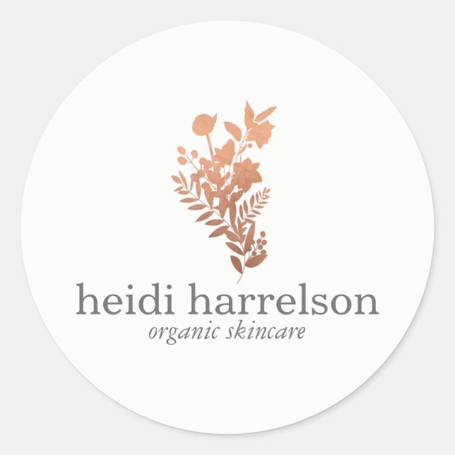 Rose Gold Floral Logo on White Classic Round Sticker (Front)