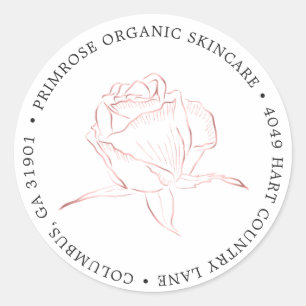 Rose Gold Floral Logo Return Address Classic Round Sticker