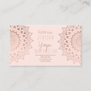 Rose gold floral mandala blush yoga instructor business card