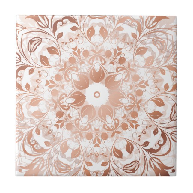 Rose Gold Floral Mandala Ceramic Tile (Front)
