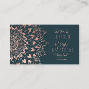 Rose gold floral mandala green yoga instructor business card