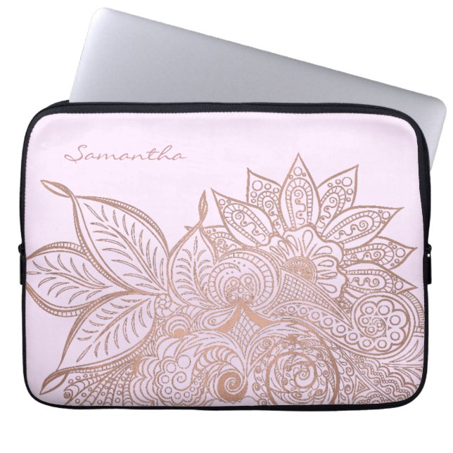 Rose Gold Floral Mandala Laptop Case (Front)