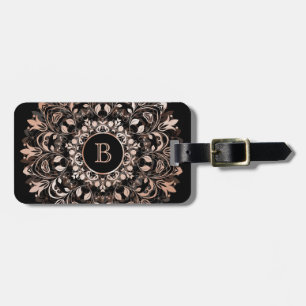 Rose Gold Floral Mandala Monogram Luggage Tag