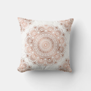 Rose-gold floral mandala on white background cushion