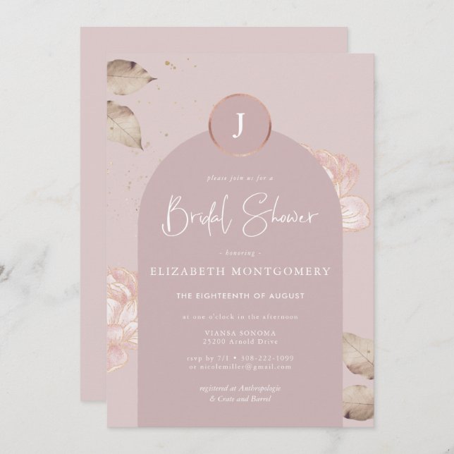 Rose Gold Floral | Modern Arch Bridal Shower Invitation (Front/Back)