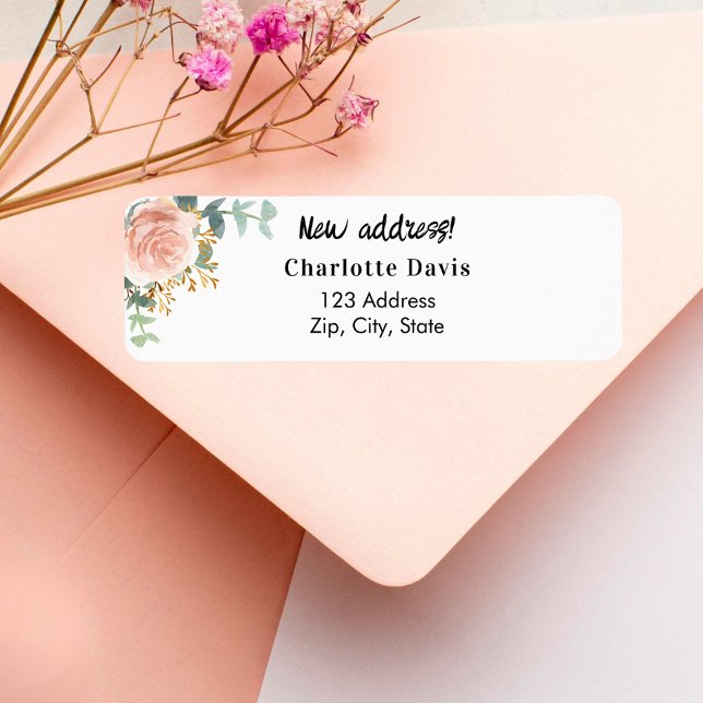 Rose gold floral moved new return address  label (Creator Uploaded)