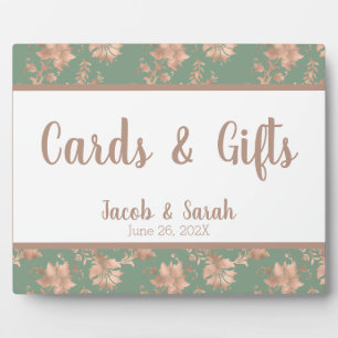Rose Gold Floral on Green Wedding Table Plaque