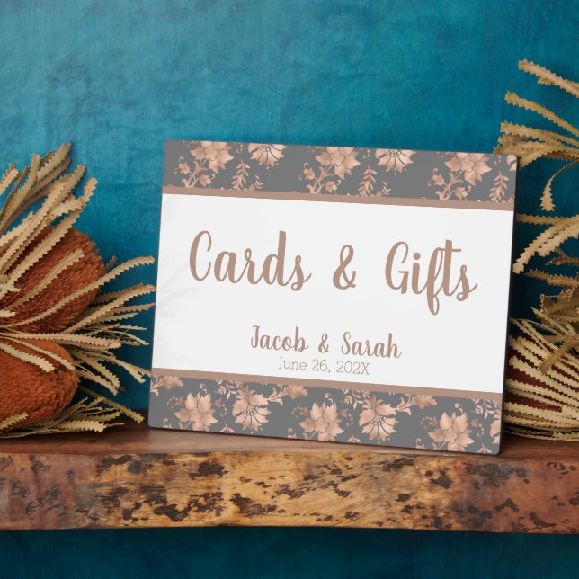 Rose Gold Floral on Grey Gift Table Plaque (Side)