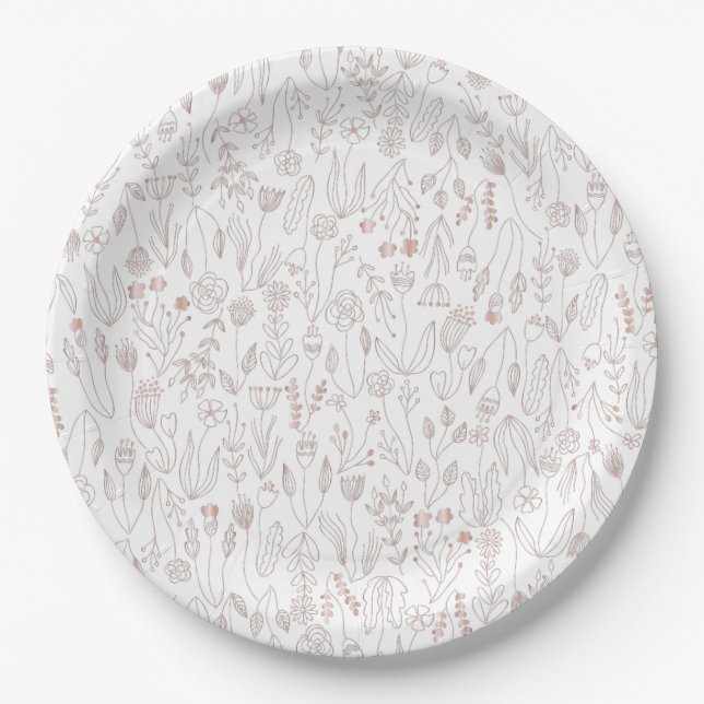 Rose Gold Floral Pattern Paper Plate (Front)
