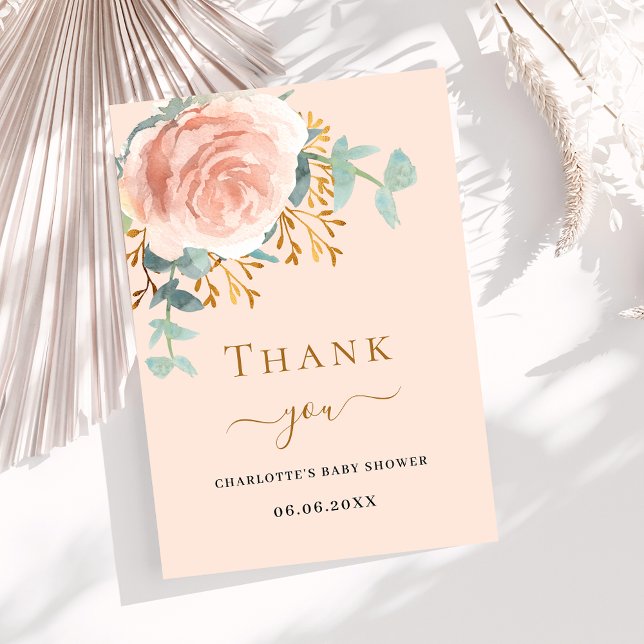 Rose gold floral peach Baby Shower thank you card (Creator Uploaded)