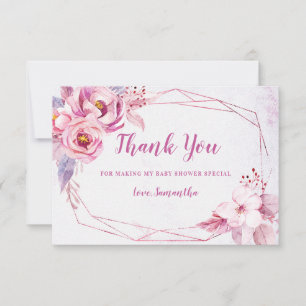 Rose Gold Floral Pink Purple Geometric Baby Shower Thank You Card