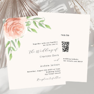 Rose gold floral QR RSVP wedding invitation