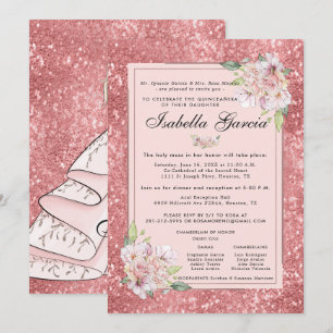 Rose Gold Floral Quinceañera Birthday Invitation