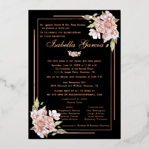 Rose Gold Floral Quinceañera Birthday Invitation
