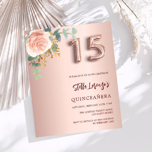 Rose gold floral Quinceanera invitation