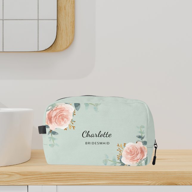Rose gold floral sage green bridesmaid dopp kit (Creator Uploaded)