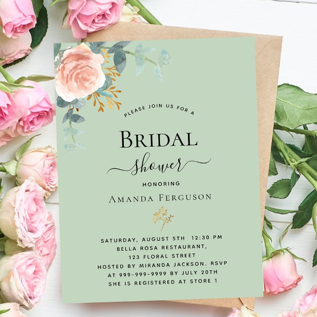 Rose gold floral sage green budget Bridal Shower (Creator Uploaded)