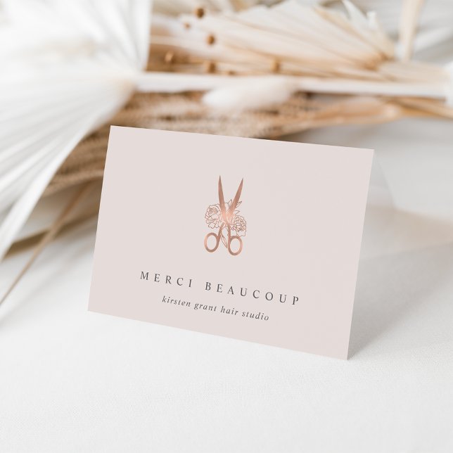 Rose Gold Floral Scissors Logo Note Cards (Creator Uploaded)
