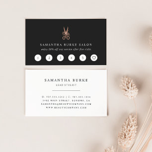 Rose Gold Floral Scissors Logo Salon Loyalty Card