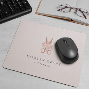 Rose Gold Floral Scissors Salon Logo Mouse Pad