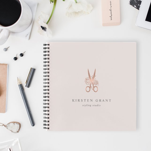Rose Gold Floral Scissors Salon Logo Notebook (Creator Uploaded)