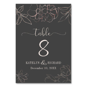 Rose gold floral silhouette wedding Table Card
