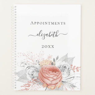 Rose gold floral silver foliage white name 2026 planner
